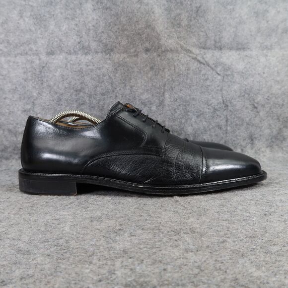 Johnston & Murphy Shoes Mens 10 Oxfords Derby Cap Toe Black Leather Dress Formal - Picture 2 of 14